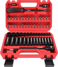 64-Piece 1/4" Drive Impact Socket Wrench Driver-Bits Set, Cr-V Metric(4-15mm) De