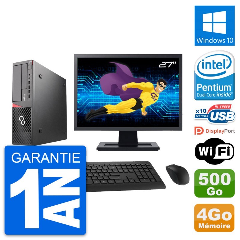 PC Fujitsu E720 DT Ecran 27" Intel G3220 RAM 4Go Disque 500Go Windows 10 Wifi