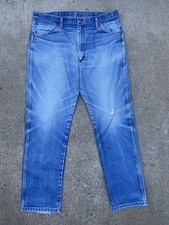 Wrangler Blue Jeans 13MWZ Faded Distressed Whiskering Cowboy 36x30