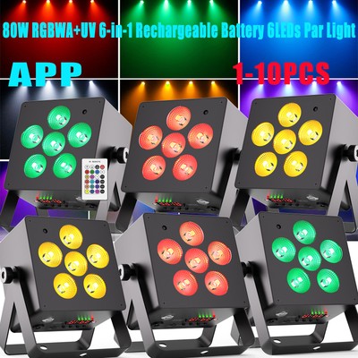 Wireless APP+Remote RGBWA UV LED Rechargable Par Can Light DMX Stage DJ Lights