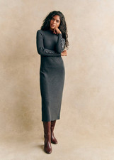 NWT Sezane Hillary in Anthracite Gray Ribbed Wool Blend Midi Sweater Dress XS