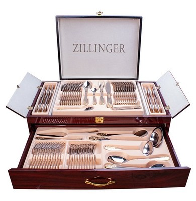 ZILLINGER BLATTGOLD DESIGN 72 TEILIGES GOLD BESTECKSET EDELSTAHL KANTINE XM