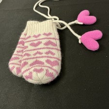Kids Mittens Toddler Attached String Winter Wear Hearts Ages 1-3
