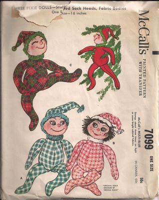 Original Vintage Pixie Puppen mit Transfers Schnittmuster M7099