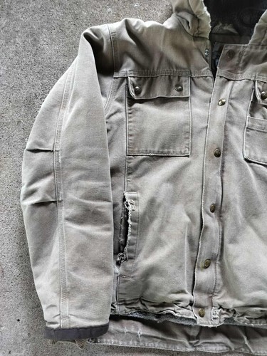 Vintage 90s Carhartt Canvas Work Jacket Tan / Brown Quilt Lined Size Large - Picture 2 of 15