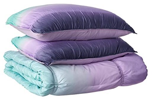 Ombre Ruched Decorative Soft Comforter Set, Queen, Blue, 3 Piece