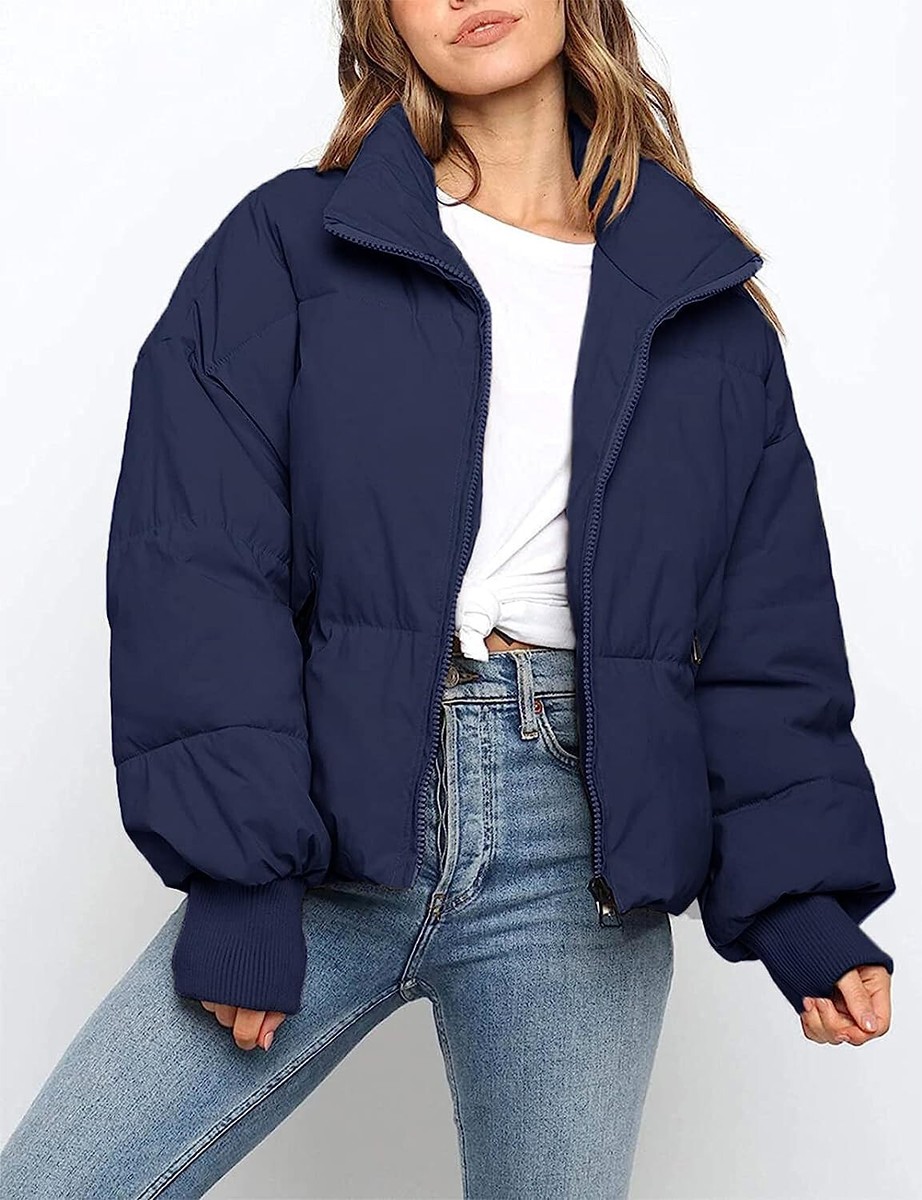 【 JEANS】SHORT AVIATOR BOMBER DOWN PUFFER NWT $80 Winter Long Sleeve Zip Puffer Jacket Baggy Short