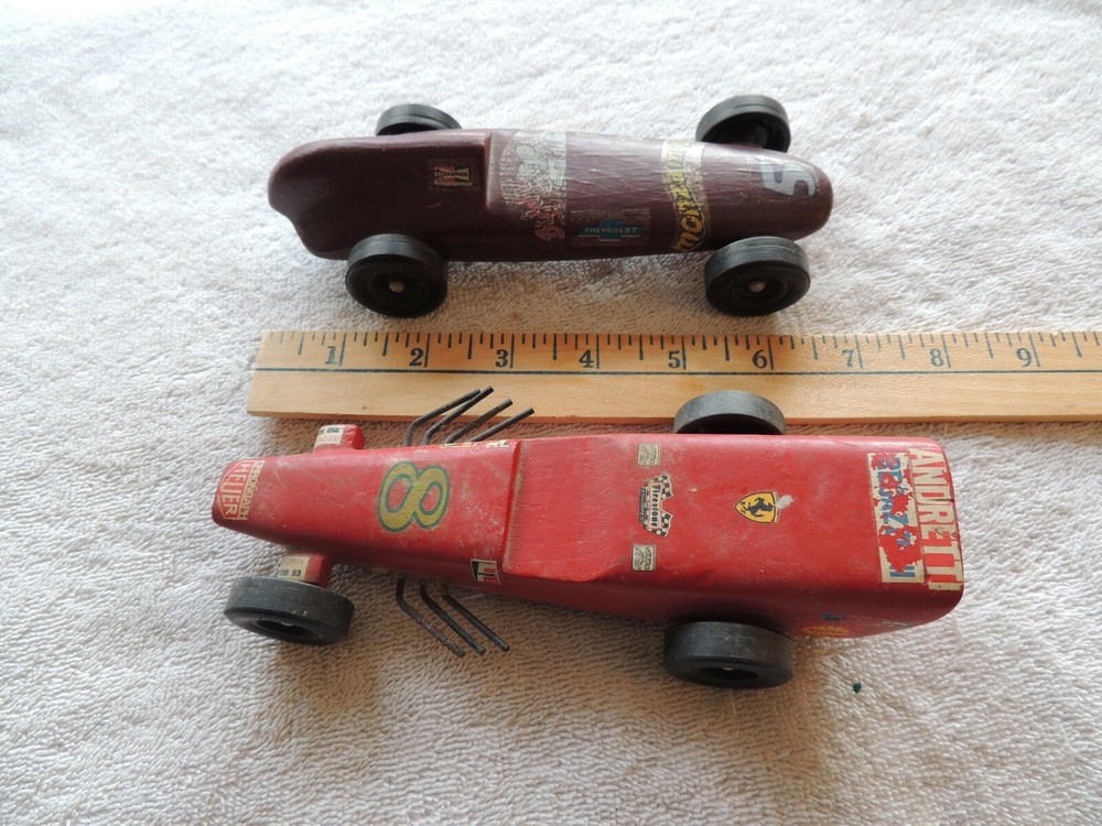 Lot of Vintage Antique Soap Box Pine Wood Derby Red & Brown Toy Racing Cars
