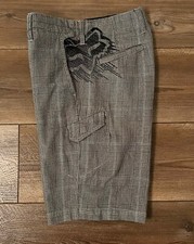 Fox Shorts Boys 14 Cargo Flat Front Brown Plaid w Embroidered Fox Head