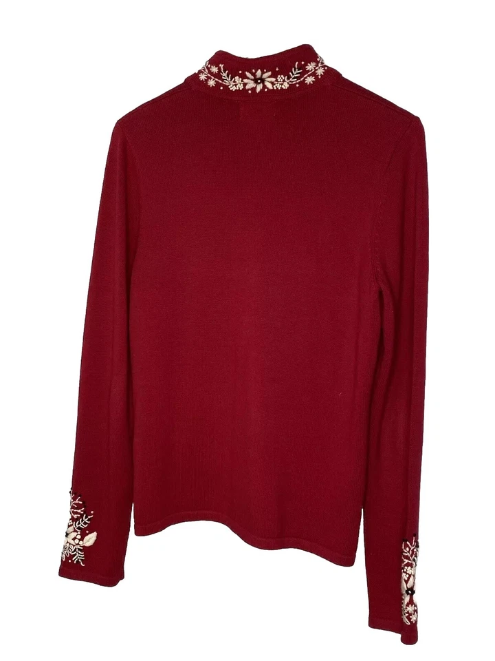 Foxcroft Women’s Long sleeve full zip Sweater Mock neck red embroidered Small - Image 2 of 4