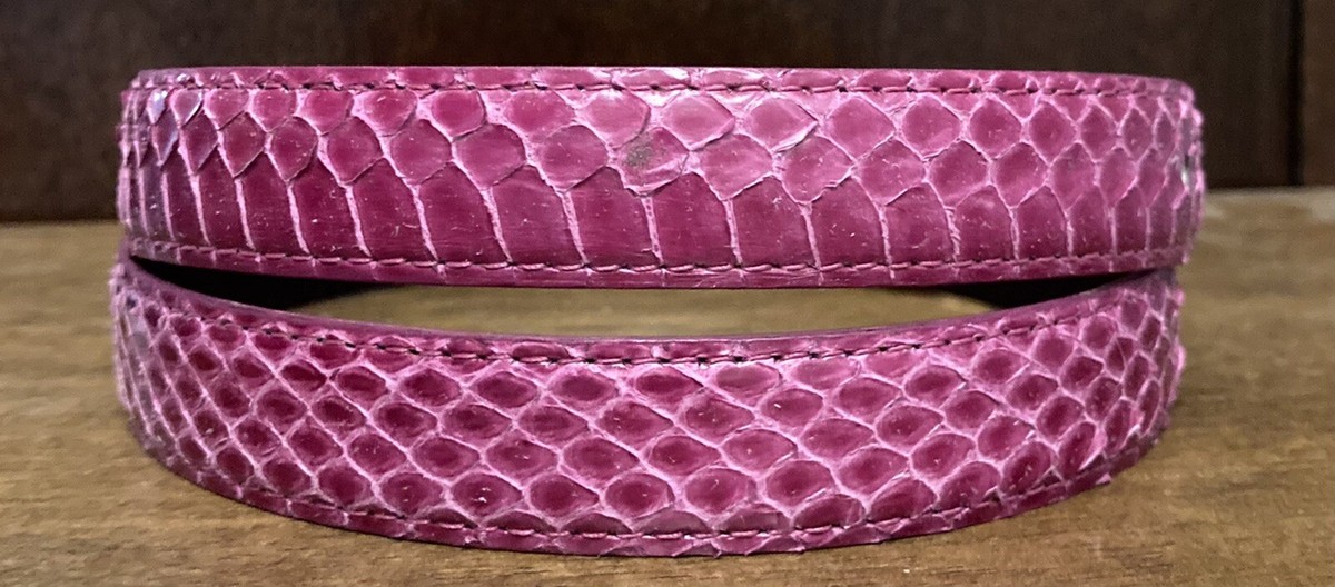 Dyed Pink Genuine Snakeskin Belt Gold toned Buckle Women display picture 2