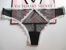 VICTORIA'S SECRET DREAM ANGELS Black And White Swiss Dot Mesh Thong Panty VS XL