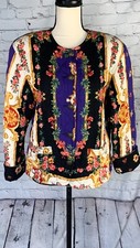 Carole Little Vintage Black Floral Jacket Lined Quilted Pockets Insulated Size 6