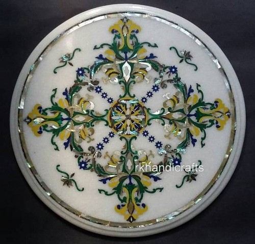 Set De 6 Sous-verres En Marbre Incrustation Lapis-lazuli – Motif Floral Fait Main – Art Déco