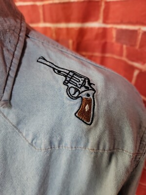 Wrangler ( Embroidery ) Sz M Pearl Snap Western Shirt Blue #R2