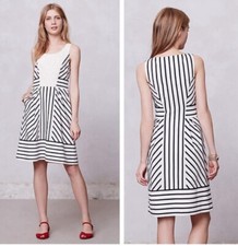 Anthropologie Maeve Chessia Navy & Cream Striped Sleeveless Lace Dress Size 8