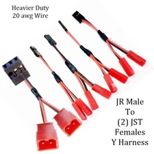 RCP-JRJST   JR Male to (2) JST Females Y Harness Choose Length 20 awg Wire 5 Pcs