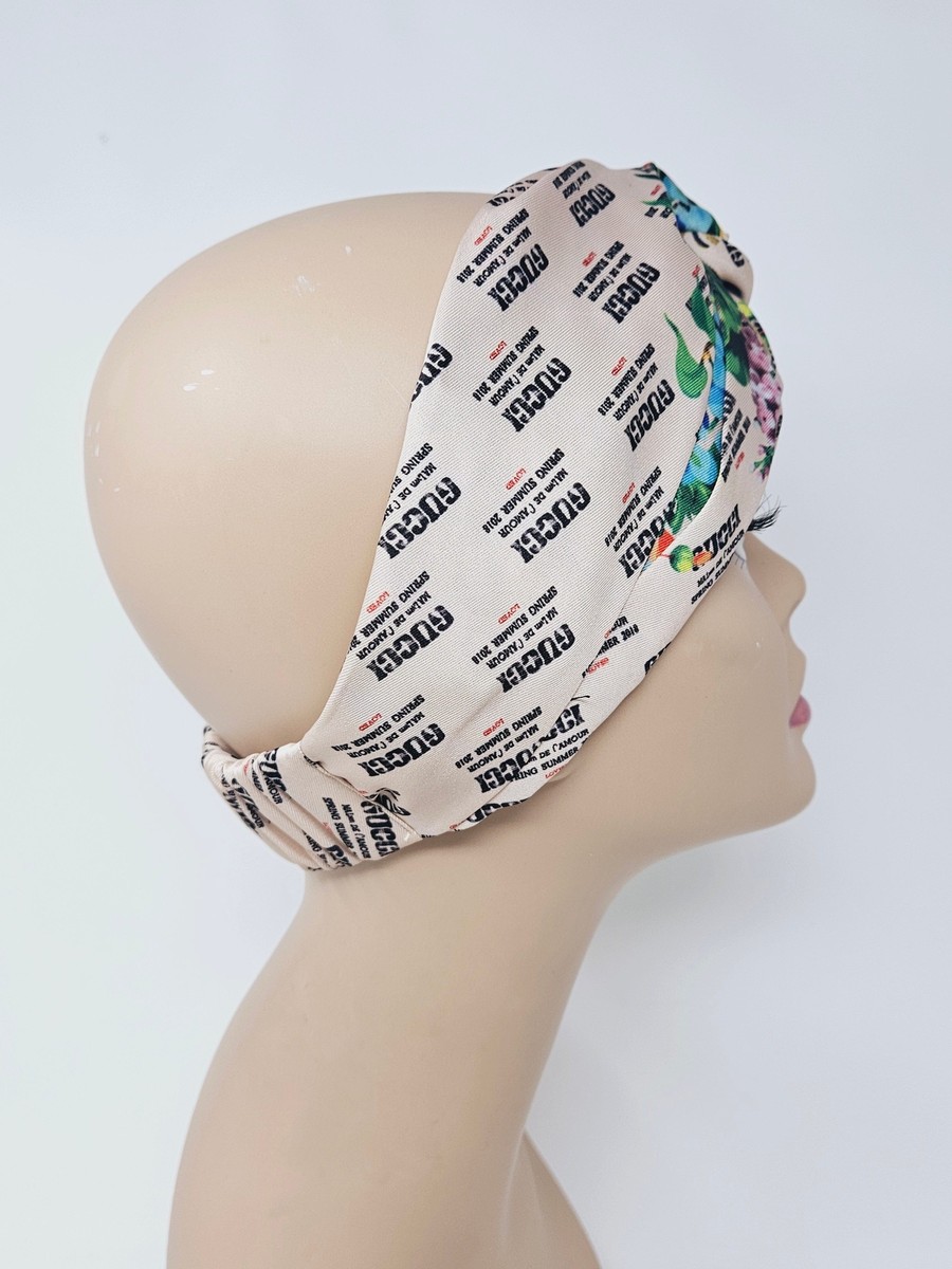 GUCCI Beige GG Monogram Silk Elastic Headband Silk | eBay display picture 1