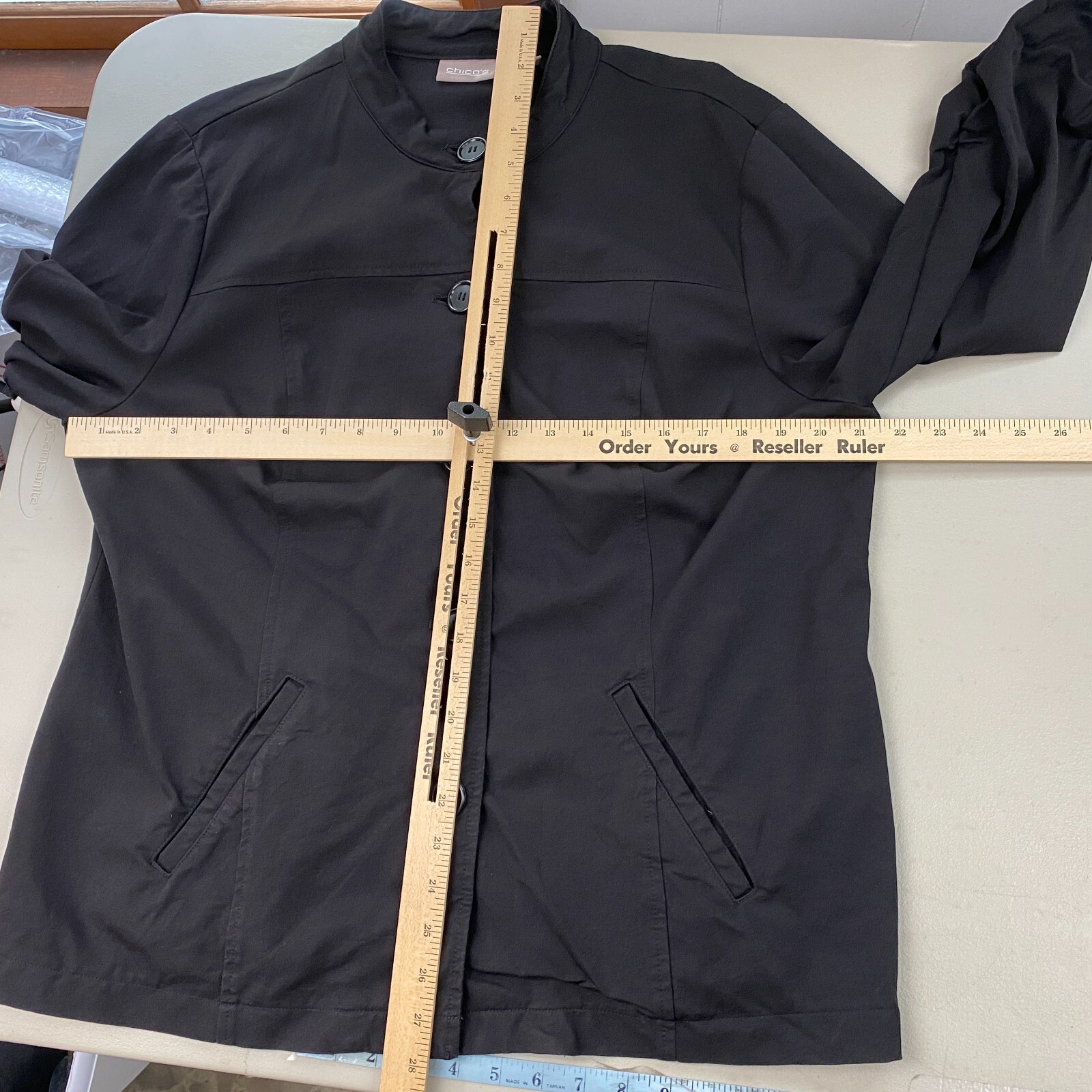 Chicos Shacket Jacket Size 2 Solid Black Button U… - image 7