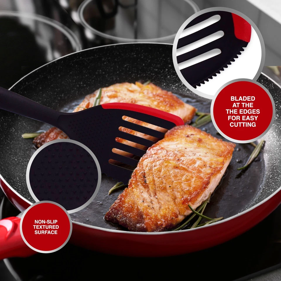 5 Pcs Red Silicone Utensils Set Non-Stick & Heat Resistant for Cooking & Serving - Image 4 of 4