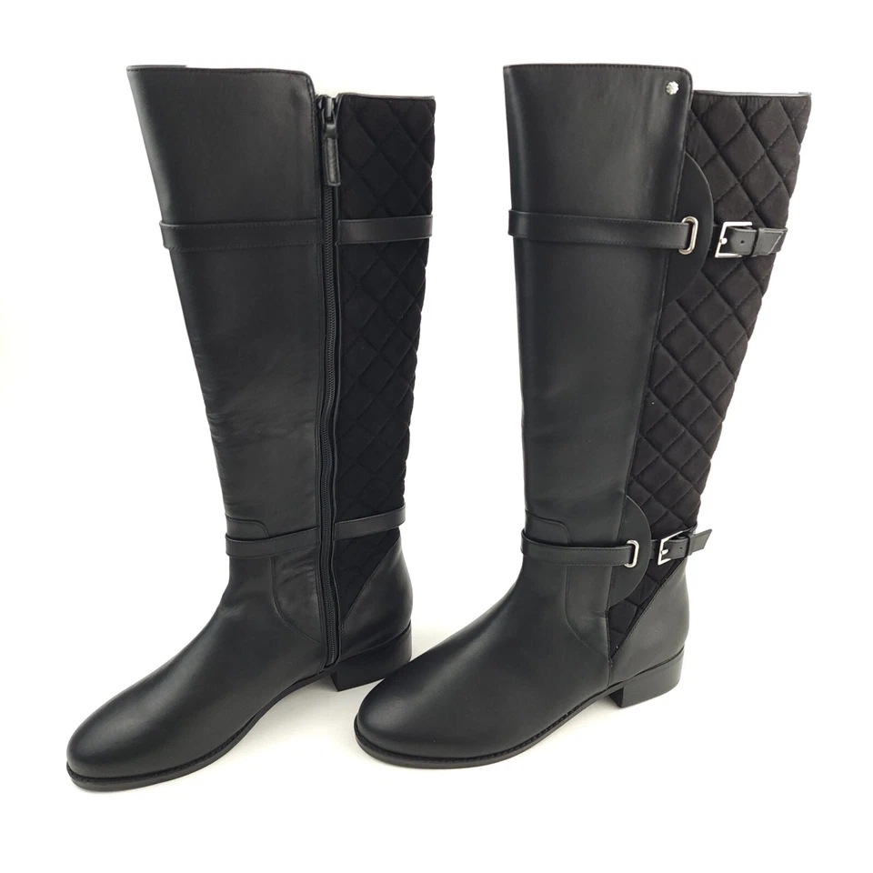 Isaac Mizrahi Live Wide Calf Quilted Leather Riding Boots 9 Wide - Image 3 of 4