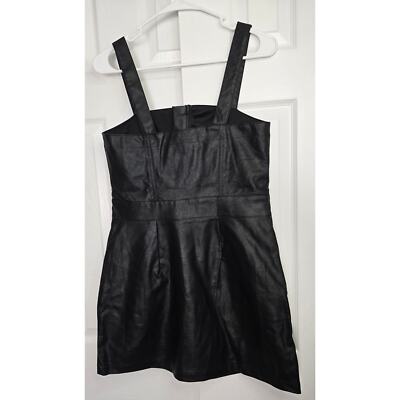 black faux leather pinafore dress Girls Ruffle Sleeve Faux Leather Pinafore Dress in Black