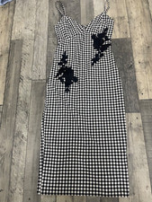 new ladies new look size 6 strappy black white checked bodycon stretch dress