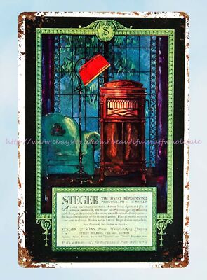 1920 Ad Steger Sons Piano Manufacturing Reproducing Phonograph tin sign