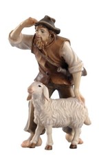 personaggi per presepe: PASTORE CON PECORA in legno della Val Gardena