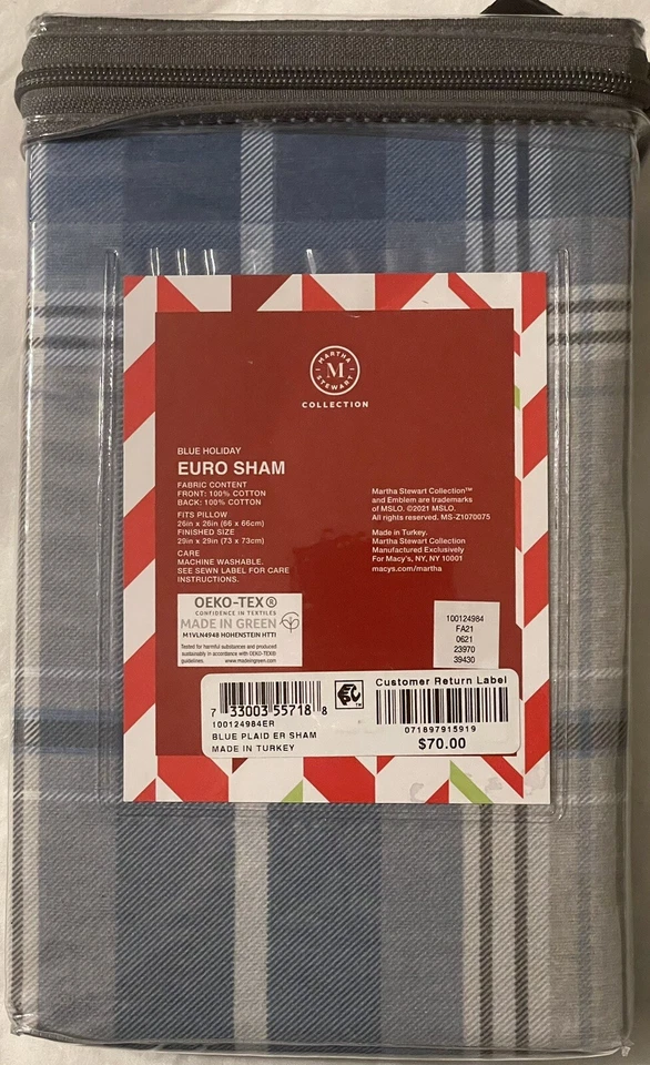 FALSA DE FRANELA NAVIDEÑA A CUADROS AZULES COLECCIÓN MARTHA STEWART, Euro Macy’s Foto 4 de 4