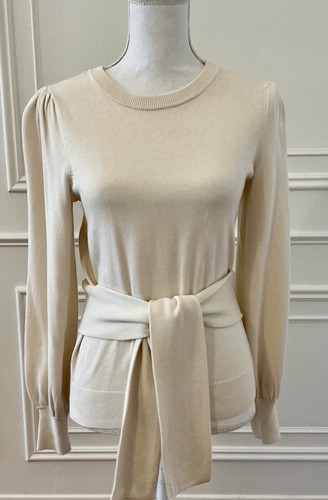 Suéter para mujer Lauren Ralph Lauren con cinturón mezcla de algodón crema marfil talla S nuevo con etiquetas - Imagen 7 de 11