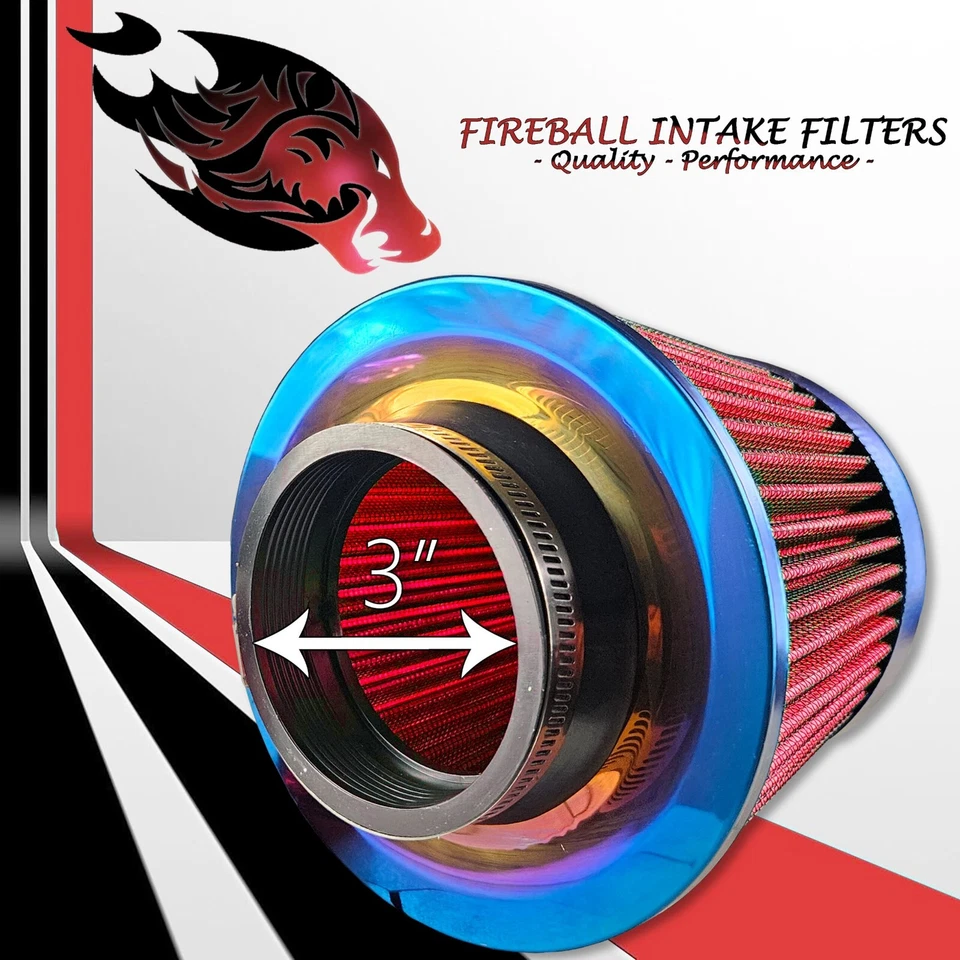 Filtro de admisión de aire frío reutilizable de alto rendimiento de flujo de 3" rojo para Volkswagen Foto 3 de 4