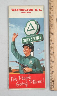 Vintage Gas Station Road Map Cities Service Washington DC Street