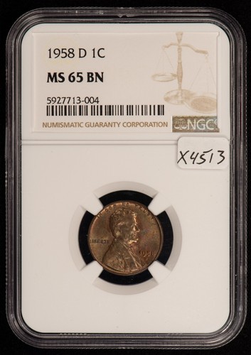 1958-D 1c Lincoln Cent - Neon Rainbow Accent Toning - NGC MS 65 BN - SKU-X4513 - Picture 4 of 14