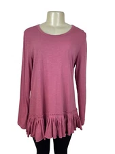 Lori Goldstein LOGO Womens Pink Long-Sleeve Ruffle Hem Tunic Size M