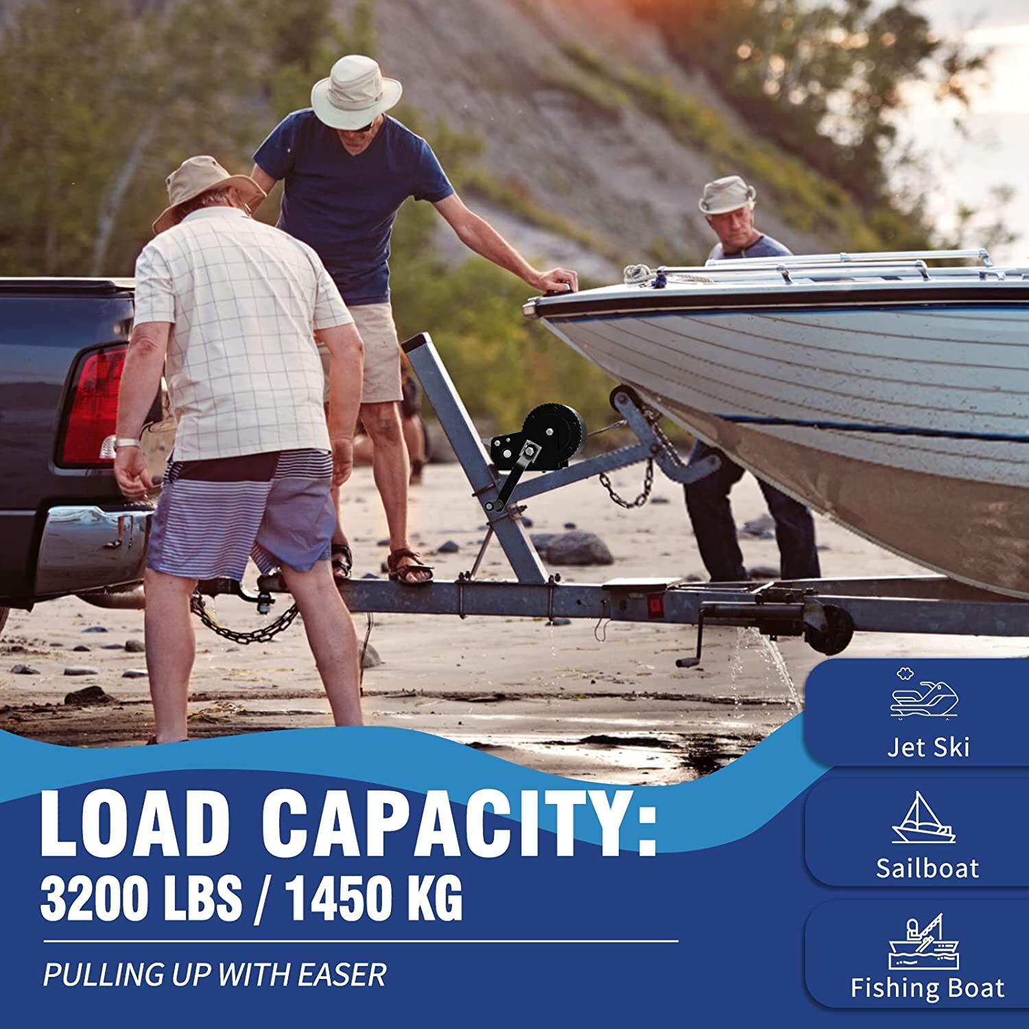 Heavy Duty 32ft 3200LBS Hand Winch Hand Crank 2 Gear Polyester Strap Trailer USA