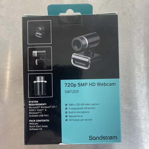 Sandstrøm HD Webcam 720p 5mp SW72011 PC Laptop Camera Video Capture + Microphone - Afbeelding 4 van 4