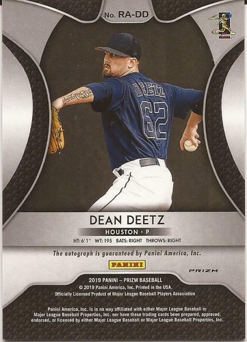 2019 PRIZM ROOKIE AUTOGRAPHS - RA-DD - DEAN DEETZ - HOUSTON ASTROS - Picture 2 of 2