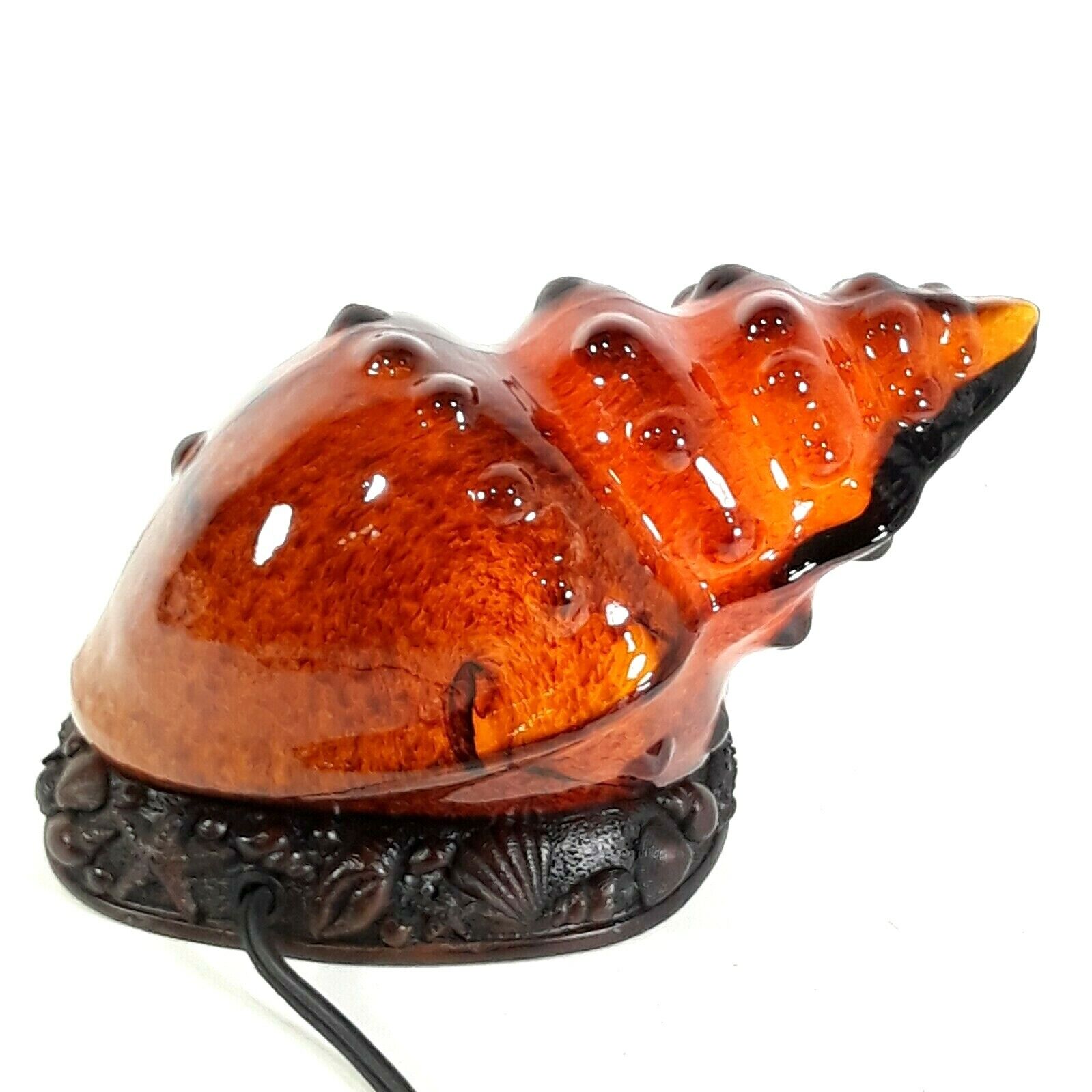 VTG Amber Glass Art Conch Lamp Spiral Whelk Seashell Table Nightlight Nautical Nowy regularny sklep