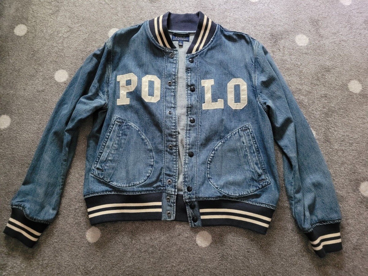 ジャケット・アウター c-boy style (vol.457)LAUREN RALPH LAUREN New Ralph Lauren Polo Spell Out Denim Varsity Jacket Oxford