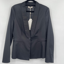 Stefanel Black Shawl Collar Single Breasted Long Sleeve Blazer Jacket Sz 14 Nwt