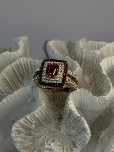 Authentic Seta 925 Sterling Silver Gold Plated Spinel Ring Size 10