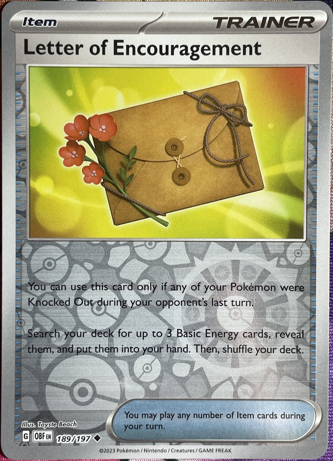 Letter of Encouragement Reverse Holo - 189/197 - Obsidian Flames Pokemon 2023