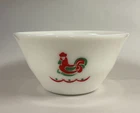 Vtg McKee Milk Glass Rooster 8" Bell Bowl, Red Green Mixing Chicken