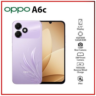 NEW OPPO A6c 4GB+128GB PURPLE Global Ver. Dual SIM Unlocked Android Mobile Phone