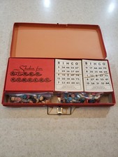 Vintage Offical Bingo Game By J. Pressman Red Hinged Case Metal Handle