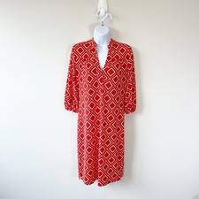 Banana Republic Pullover Jersey Dress Stretch Orange White Geo Print Size Small