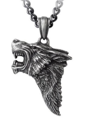 Alchemy Gothic Fierce Snarling Dark Wolf Pendant Antiqued Pewter Necklace NEW
