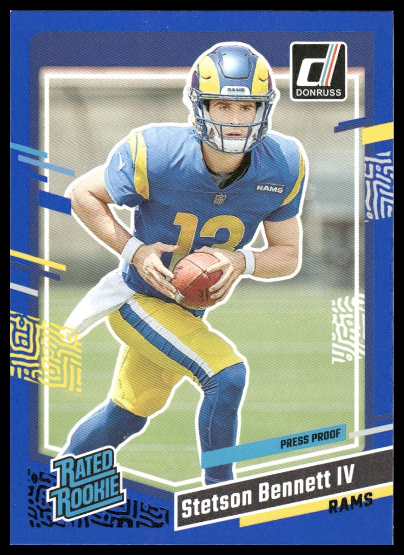 2023 Donruss #358 Stetson Bennett IV RC Rookie Press Proof Blue Los Angeles Rams