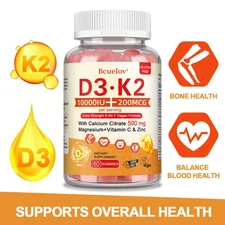 Vitamin D3 + K2 - 60 gummies - with Calcium for Bones & joint - Vegan
